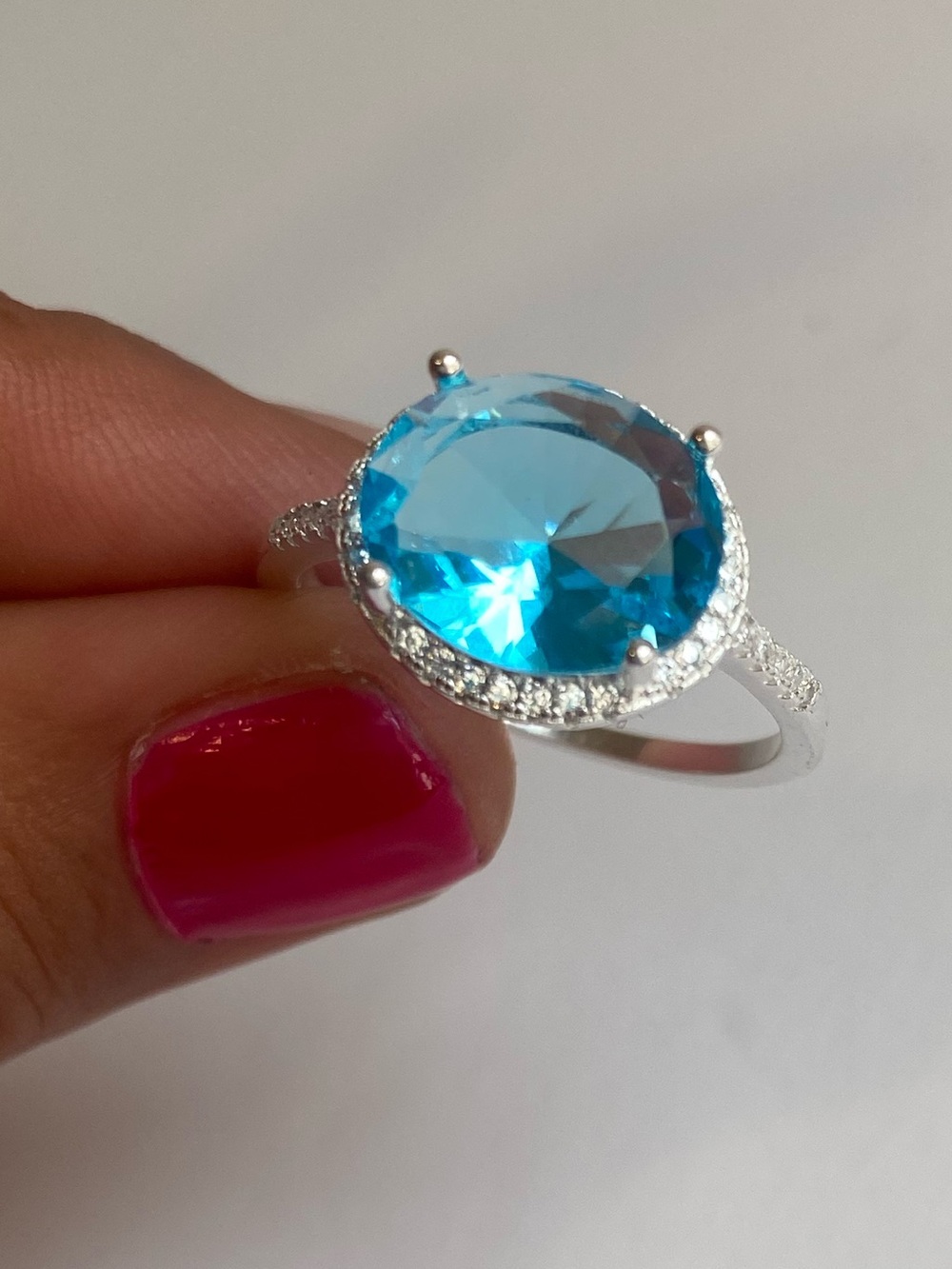 Sterling Silver Blue Crystal Halo Ring
